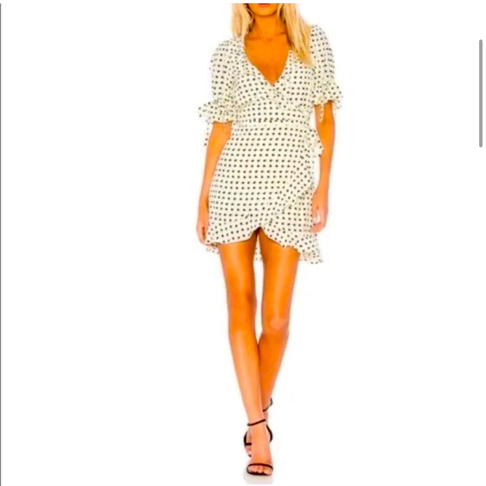 For Love & Lemons Sweetheart Ruffle Mini Wrap Dress Size Large Heart Print - L